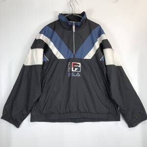 90s FILA TECH フィラ ハーフジップ ナイロンプルオーバー XLサイズ ブラック ホワイト ネイビー