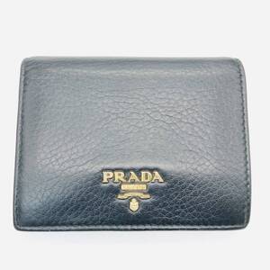 【美品】PRADA プラダ 二つ折り 財布 コンパクト ウォレット レザー ブラック 箱付 IMV204 / io-0341-sw