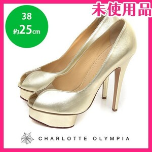 新品未使用品 シャーロット オリンピア CHARLOTTE OLYMPIA オープントゥ ハイヒール パンプス シャンパンゴールド 38(約25cm) sh23-0877