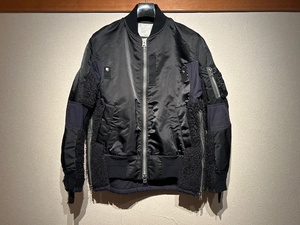 ♪送料無料★sacai★名作★ドッキング ボア ブルゾン★Nylon Twill × Faux Shering Blouson★異素材/再構築★MA-1★20-02355M★黒★1(S)♪