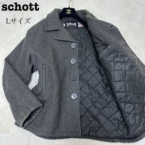 schott Lサイズ グレー ウールジャケット　シングルピーコート　USA キルティング Pコート ピーコート ジャケット グレー