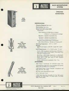 ALTEC M-30の回路図が掲載された英語資料 アルテック 管1686