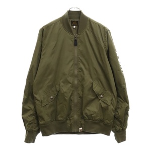 A BATHING APE アベイシングエイプ アーム ロゴプリント ポリエステル ジップアップ ジャケット カーキ 001GDE201009X