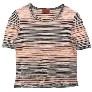 ミッソーニ MISSONI 総柄 幾何学柄 メッシュ カットソー Tシャツ クルーネック 半袖 プルオーバー トップス 44 L マルチカラー レディース