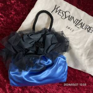 vintage YSL イヴサンローラン フラワーモチーフ 花 ビーズ サテン トートバッグ バッグ 鞄