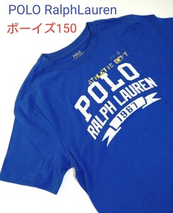 《1スタ》　美品　POLORalphLaurenポロラルフローレン　半袖Tシャツ ボーイズ150　ビンテージ加工プリント　ブルーカットソー