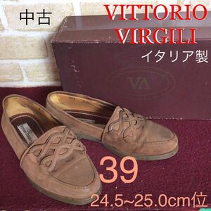 【売り切り!送料無料!】A-359 VITTORIO VIRGILI!スリッポン!スエード!39 24.5〜25.0cm位!ブラウン!イタリア製!おしゃれ!中古!