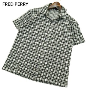 FRED PERRY フレッドペリー 春夏 ロゴ刺繍★ 半袖 チェック シャツ Sz.S　メンズ 日本製　A4T05255_5#A