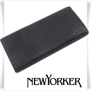 新品1円～★NEWYORKER ニューヨーカー 牛革レザー 二つ折り長財布 ロングウォレット 黒 ブラック マディソン 正規店本物◆4556◆