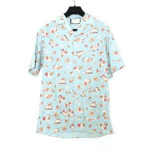 GUCCI シャンブレーボーリングシャツ サイズ46 ブルー 595368-ZACW5 グッチ ハワイアン アロハ 半袖 CHAMBRAY BOWLING SHIRT