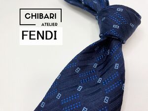 【美品】FENDI　フェンディ　全面FFロゴ柄 ネクタイ 3本以上 送料無料 メンズ ネイビー　1204163