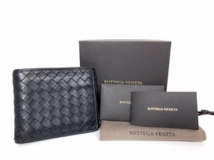 送料無料★ ボッテガ ヴェネタ BOTTEGA VENETA イントレチャート レザー 二つ折り 財布 小銭入れ付き ブラック 鑑定済み