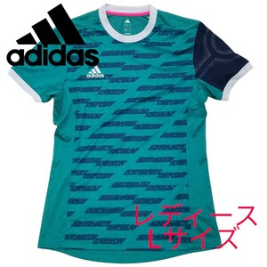 アディダス　adidas　スポーツ全般　半袖トレーニングシャツ　グリーン系色　レディース　Lサッカー　古着