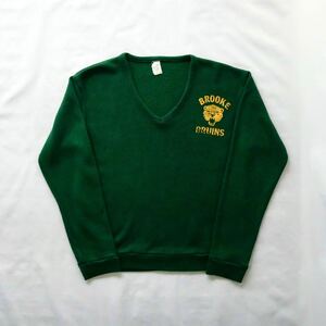 Made in USA 70s brooke bruins school sweater アメリカ製　70年代　グリーン　ｖネック　スクールセーター　ニット　vintage 古着