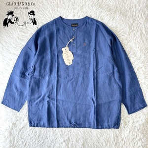 【未使用】GLAD HAND グラッドハンド リネン100% HOTEL ROYAL L/S PULLOVER SHIRTS プルオーバー 長袖シャツ ブルー XL 定価27,280円