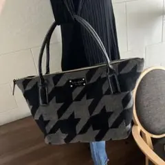 kate spade ハウンドトゥース柄 ビッグトート