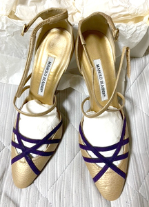 MANOLO BLAHNIK マノロブラニク GOLD×紫 ストラップパンプス　38