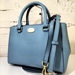 E Φ 【 MICHEAL KORS 】 美品 マイケルコース ロゴメタル ゴールド金具 レザー 2way ショルダーベルト付き ハンドバッグ 手提げ 婦人鞄