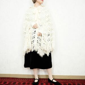 USA VINTAGE CLOCHET DESIGN KNIT CAPE/アメリカ古着鍵編みデザインニットケープ