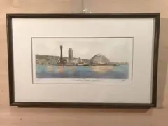 織田義郎「Harbour Land Kobe Ⅱ」銅版画＋手彩色　直筆サイン有り