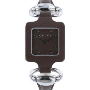 GUCCI グッチ 時計 クオーツ/レディース 130.5 Brown SS/Leather 1921コレクション バングルウォッチ