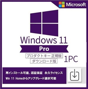 【即対応】　Windows 11 Pro 1PC 日本語 正規版 認証保証　ウィンドウズ イレブン OS ダウンロード版 プロダクトキー ライセンス認証 