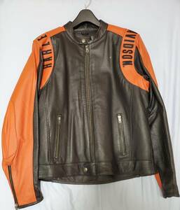 HARLEY DAVIDSON シングルライダース ジャケット L サイズ 【98123-08VM】 Racing Perforated Leather Jacket Orange Liner ハーレー