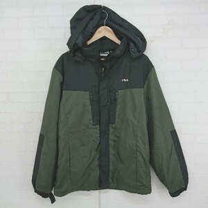 ◇ ◎ FILA フィラ 2WAY バイカラー 中綿 長袖 ブルゾン ジャンパー サイズLL ブラック グリーン メンズ P