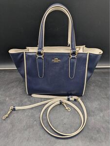 1137 COACH コーチ レザー 2WAY ハンドバッグ ミニ クロスビー キャリーオール ネイビーxオフホワイト