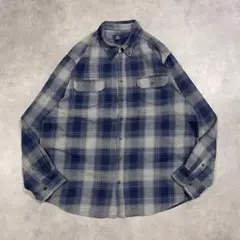 GEORGE オンブレチェック ネルシャツ 古着 グレー 青 2XL 12052