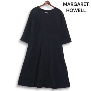 MARGARET HOWELL マーガレットハウエル 秋冬 ウール100％♪ ウエスト切替 7分袖 ワンピース Sz.1 レディース 日本製 黒　K4T01905_B#E