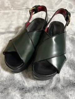 【美品】マルニ　MARNI レザーウエッジ クロスサンダル 厚底　サイズ 36