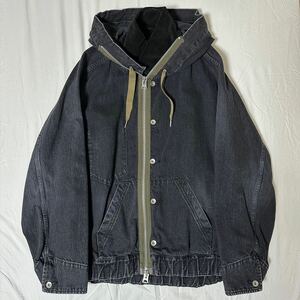 未使用品 sacai 23SS Denim Blouson Black Size2 デニム ブルゾン ジャケット コート フーディー MA-1 パーカー