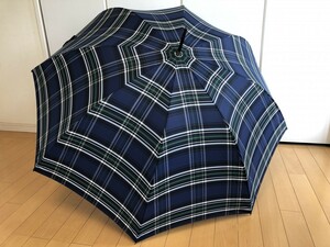 新品☆ケイタマルヤマ/長傘雨傘持ち手バンブー/チェック紺系