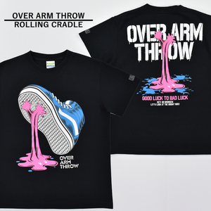 送料300円│ROLLING CRADLE x OVER ARM THROW オーバーアーム ★ プリント バンド 半袖 Tシャツ 黒 S