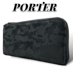 美品 PORTER ポーター L字ファスナー 長財布 ギリー カモ柄 ブラック