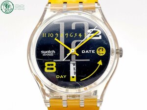 2406604497　＃ SWATCH スウォッチ AG1994 クォーツ QZ 3針 デイデイト アナログ 腕時計 黒文字盤 ブラック スケルトン 純正ベルト 中古