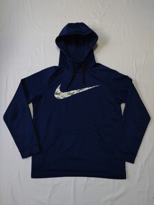 NIKE ナイキ THRMA HOODIE CAMO LOGO プルパーカー size L ネイビー 紺 美品 905650　裏地フリース