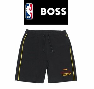 3万新品◆L◆ボス BOSS×NBAコラボ MIAMI HEAT ロゴ入りスウェットハーフパンツ 黒『Slam_2_NBA』1円