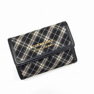 バーバリーブルーレーベル(BURBERRY BULELABEL) Wホック 2つ折り財布 ノバチェック ブラック 【中古】 JA-19675