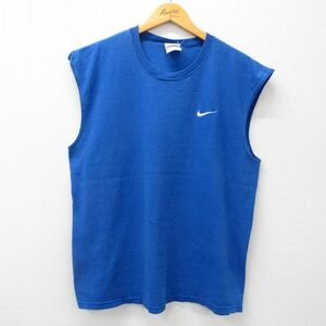 XL/古着 ナイキ NIKE ビンテージ ノースリーブ Tシャツ メンズ 00s ワンポイントロゴ 大きいサイズ コットン クルーネック 青 ブルー s