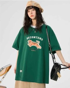 韓国風 レディース 半袖Tシャツ 新しい夏 カジュアル ファッション半袖Tシャツ M グリーン