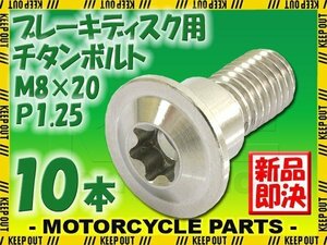 メール便OK！M8×20 P1.25 チタンボルト ブレーキディスクボルト 10本セット 8mm 20mm ピッチ1.25 スズキ GSX1250FA GSX1300BK ビーキング