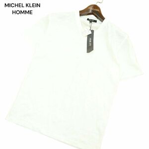 【新品 未使用】 MICHEL KLEIN HOMME ミッシェルクラン オム 半袖 Vネック★ カットソー Tシャツ Sz.46　メンズ 白 日本製　A4T06355_6#D