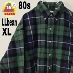 80s usa古着 LLbean コーデュロイネルシャツ　XL グリーンネイビー