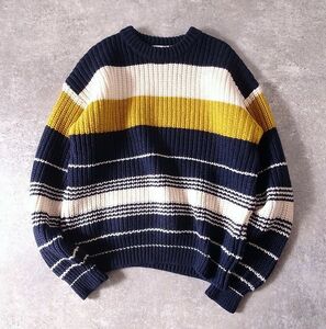 TOMORROWLAND tricot トゥモローランド トリコ ウール100% 畔編み クルーネックニット セーター 配色 ドロップショルダー メンズ (S) o-631