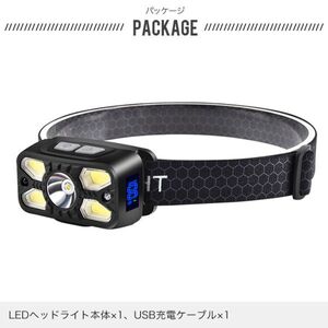 CREE-XPGLED COBライト ヘッドライト 充電式 センサー機能 電源残量表示 ７モード IPX45防水 超軽量 角度調整可 実用点灯5-10時間