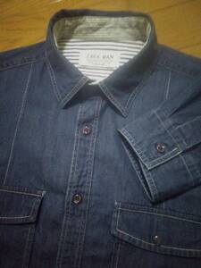 usa S (袖丈長めM相等)◆ZARA MAN YOUNG DIVISION　ザラ◆デニム長袖シャツ　ロールアップ袖／インディゴ紺