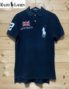 24時間以内発送★入手困難品★美中古・90s POLO RALPH LAUREN（ラルフローレン）★ポロシャツ　ビッグロゴ（鹿の子）BLACK サイズM