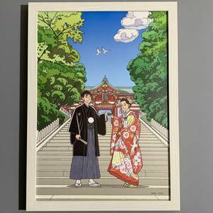 ■わたせせいぞう■「日枝神社 2018」/A4額装品/企業広告/貴重イラスト/印刷物/インテリア G1107